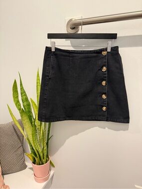 Blu Pepper Black Mini Skirt with Gold Button Detail